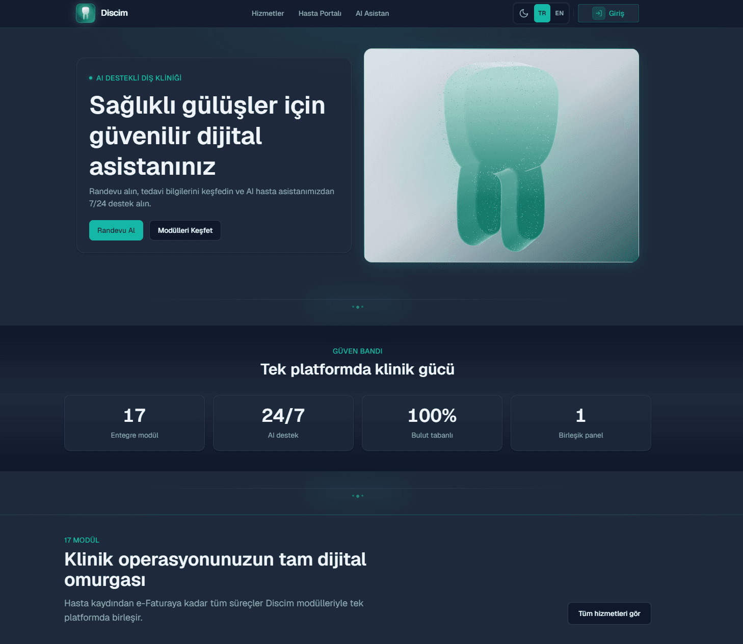 Dişcim: Yapay Zeka Destekli Diş Randevu ve Yönetim Platformu — görsel 1