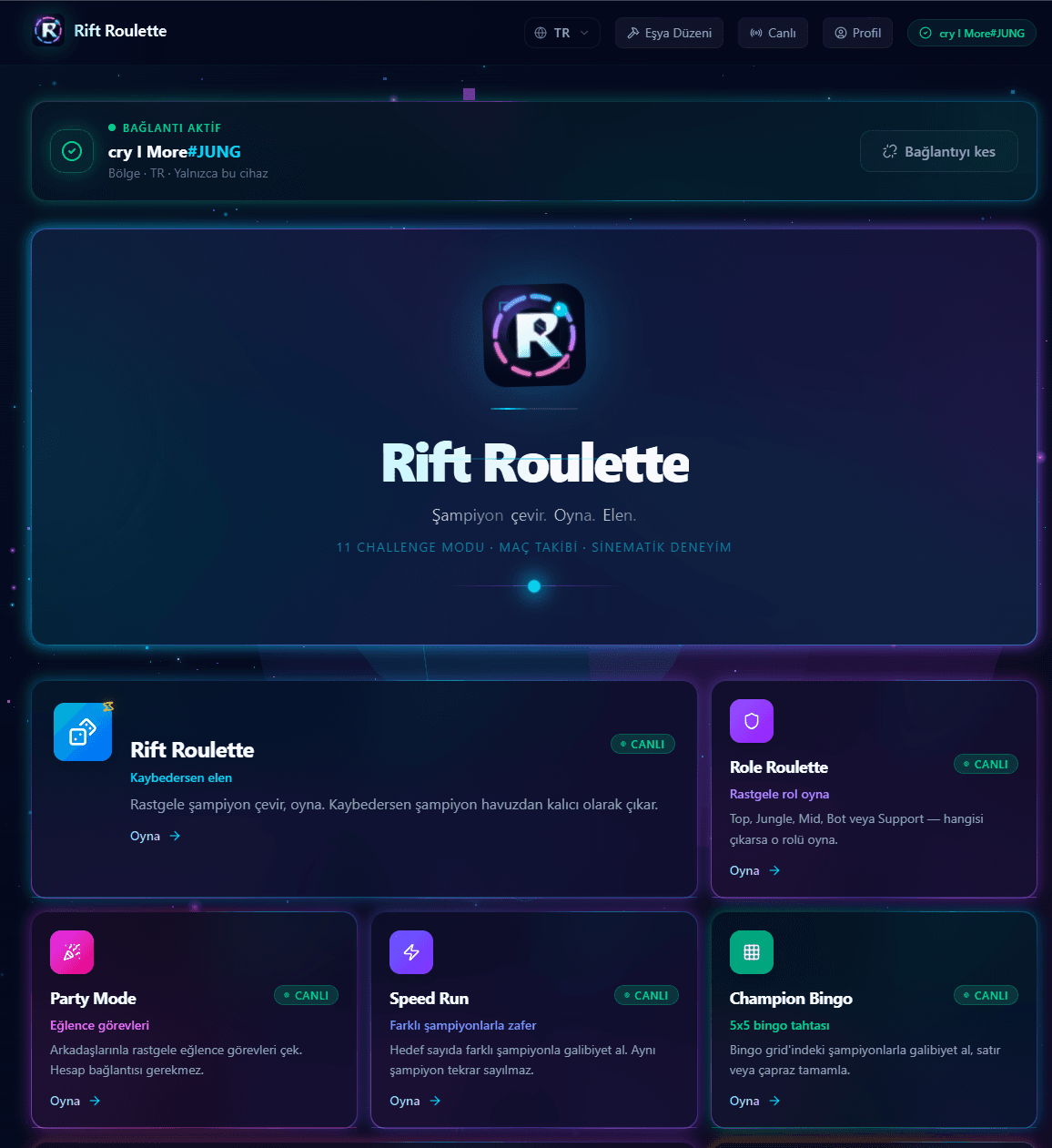Rift Roulette: League of Legends İçin Eğlenceli İçerik Platformu — görsel 1