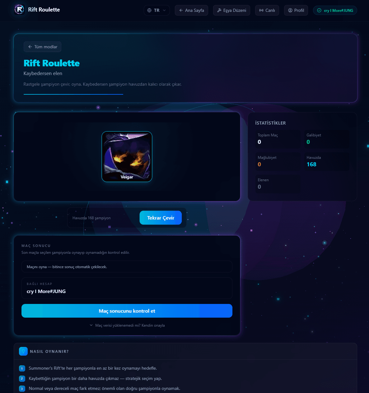 Rift Roulette: League of Legends İçin Eğlenceli İçerik Platformu — görsel 5